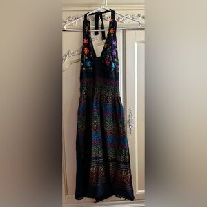 Black Mexican Floral Halter Dress